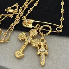 ゴールド フィリグリークロスネックレス ツイストチェーン ダガーネックレス
