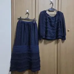 グレースコンチネンタル、ネイビー レース セットアップ スカート