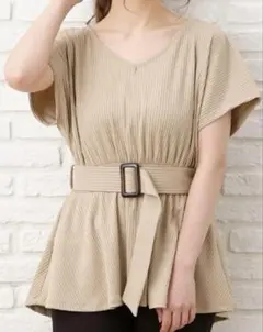 INGNI ベルト付き ペプラムリブ トップス ベージュ Mサイズ