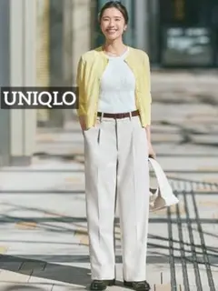 k0121 UNIQLO タックワイドパンツ ナチュラル