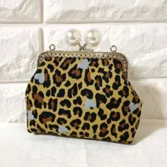 ハンドメイド　がま口ポーチ　タバコケース　カードケース　財布　レオパード柄