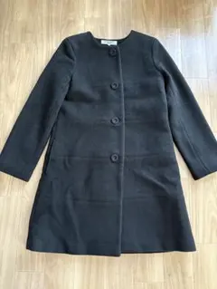 羊毛　アンゴラコート　ボタン付き　ロングコート　黒　ブラック