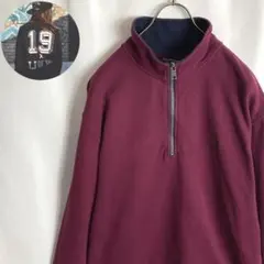 古着 NAUTICA ハーフジップ トレーナー ワンポイント刺繍ロゴ紫色2XL