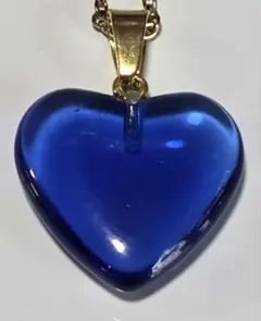 【極美品】ブルークリスタル風ハート ペンダント ネックレス 青 金