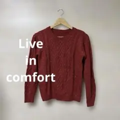 Live in comfort★赤 ケーブル編み ニット セーター ミックス