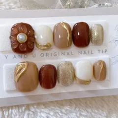 新作ネイルチップ　ブラウン系　ニュアンス