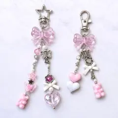 ビーズキーホルダー ピンク リボン pink韓国 y2k コレクトブック 2点