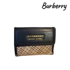 極美品　Burberry ブルーレーベル　財布　がま口　S8628 美品❣️ BURBERRY バーバリーブルレーベル がま口三つ折り財布