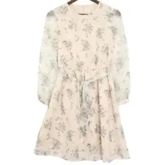 希少 美品 ペイトンプレイス 小花柄シフォンワンピース 長袖 リボン 透け感
