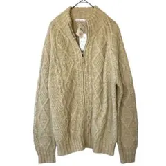 新品L&B アルパカウールモヘヤ混ベージュ ケーブル編み セーター LL