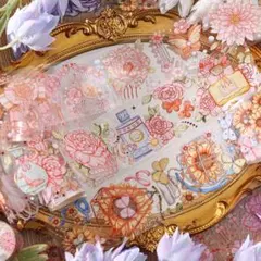 海外 PET クリア テープ ② コラージュ シール 和風 和柄 鶴 シール帳