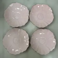 ピンク 花びら型 金縁　陶器皿　4枚セット　15cm