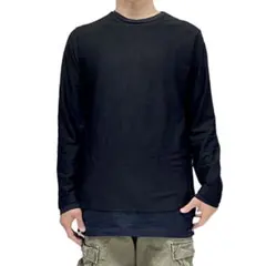 中古 DIESEL メッシュ レイヤード カットオフ 黒 無地 ロング丈 ロンT