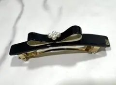 アレクサンドルドゥパリ バレッタ ブラック リボン パール ヘアアクセサリー