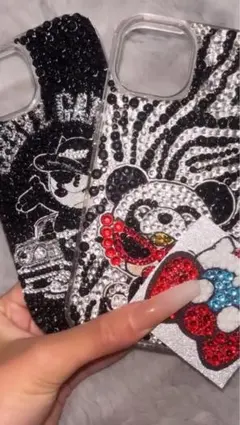 ストーン装飾 iPhoneケース パンダ ハローキティ