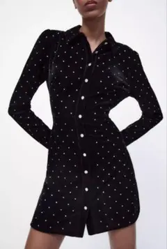 ZARA ワンピース　ベルベット ドット柄 Sサイズ