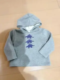 恐竜プリント フード付きパーカー グレー ハンドメイド