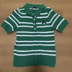 ZARA 半袖ポロシャツ S 緑/白ストライプ
