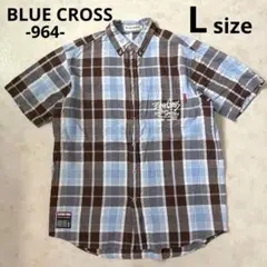 BLUE CROSS ブルークロス 半袖シャツ チェック柄 青茶 綿Lのサムネイル