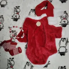 サンタ風着せ替え服・帽子・靴下・ネックレスセット