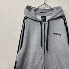 アディダス　パーカー　ロゴ　ジップ　グレー　アメリカ古着　L 3806
