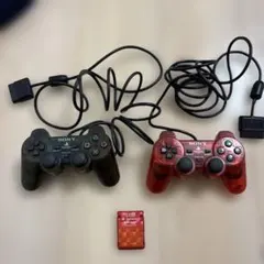 SONY PS2 コントローラー ブラック・レッド・メモリーカードセット