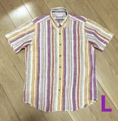 【美品】イタリア製リネン LEGGIUNO マルチストライプ　リネンシャツのサムネイル