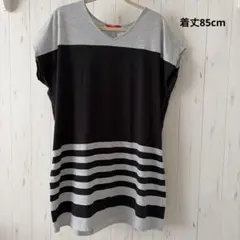graniph 半袖チュニック グレー×ブラック ボーダーのサムネイル
