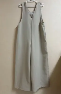 ベージュ ノースリーブ ワイドレッグパンツ M