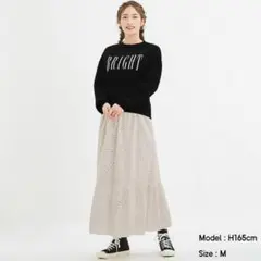 GU コットンレースティアードロングスカート