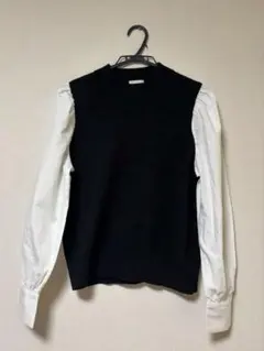 リブ編みノースリーブと長袖シャツのトップス