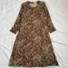 vintage 総柄 ロングワンピース 長袖 軽量 ペイズリー柄 M レトロ