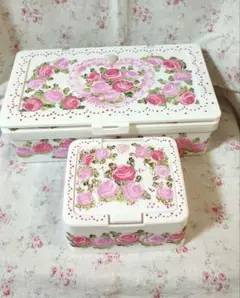 2色の薔薇♡マスクケースと小物収納ケース♡トールペイント