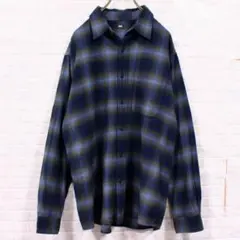 ユニクロ オンブレチェック ネルシャツ UNIQLO ブルー×グリーン L