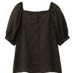 2WAYドットスクエアネックブラウス(5分袖)(セットアップ可能)ブラウン