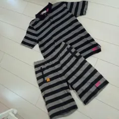 (週末限定割引中)《gol.》半袖ポロシャツ&ハーフパンツセット★横縞グレーブラ