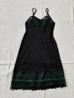 キャミワンピースブラック/グリーン レース ヴィンテージ古着