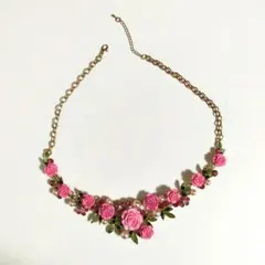 花モチーフアンティーク調 ネックレス ピンク