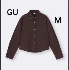 ジーユー　オックスフォードショートシャツ　ダークブラウン