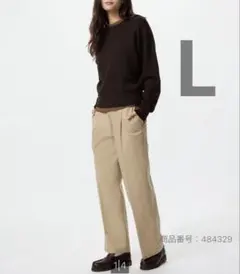 【美品】UNIQLO タックワイドパンツ/コットン ベージュ L