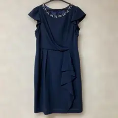 ネイビービジュー付き　ワンピース　ドレス　フォーマル　紺　ネイビー