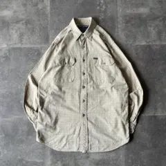 90s ラルフローレン チェックシャツ ベージュ L グラフ調 A321