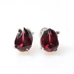 S925製 ロジウム ロードライトガーネット 8×6mm 天然石 雫 ピアス