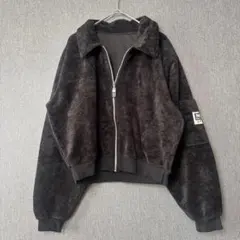 MATINJOURSPORTS フリースジャケット 黒 ジップアップ クロップド