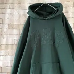 GAP ギャップ パーカー プルオーバー センターロゴ 裏起毛 グリーン XL