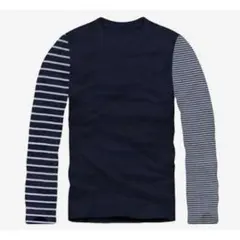 長袖 Tシャツ ボーダー アシンメトリー シンプルネイビー Ｍサイズ