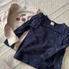 プチマイン　チェリー柄長袖カットソー 2枚セット 100
