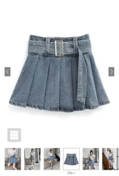 GRL インパン裏地・ベルト付きデニムプリーツミニスカート