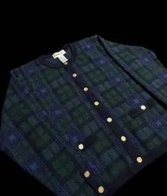 Talbots タータンチェック カーディガン 金ボタン イタリア製