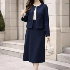 美品 ワンピーススーツ M ネイビー 入学式 面接 セレモニー 上品　3way